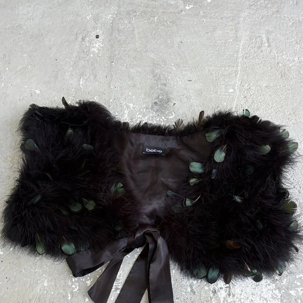 Bebe black feather shawl